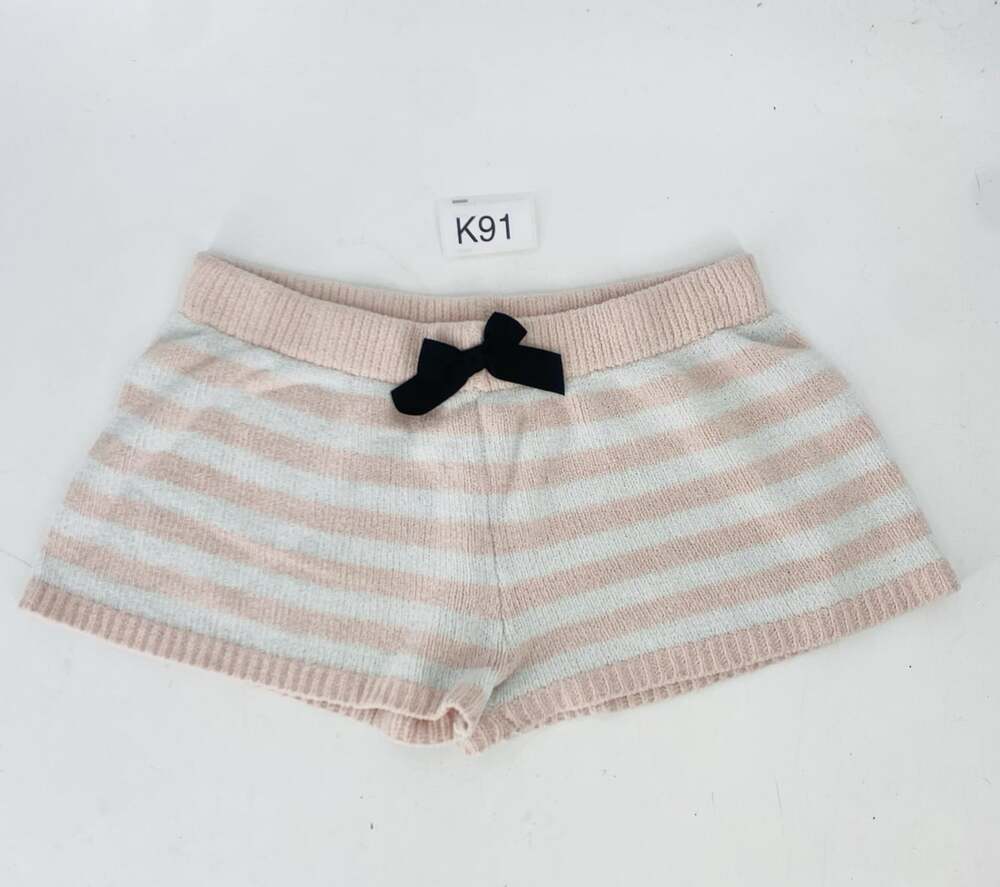 Betsey Johnson Pink Cream Striped Knit Lounge Shorts Large Heart Butt Cute Goth